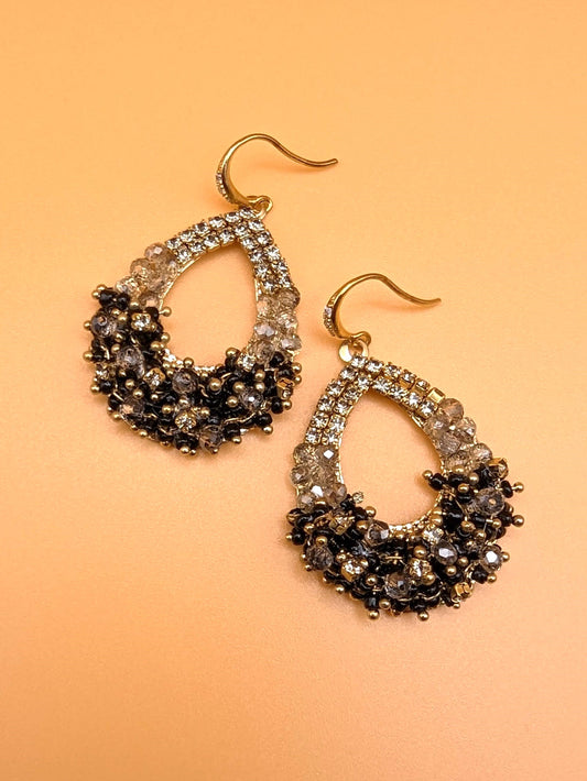 Black & Gold Teardrop Sparkle Earring